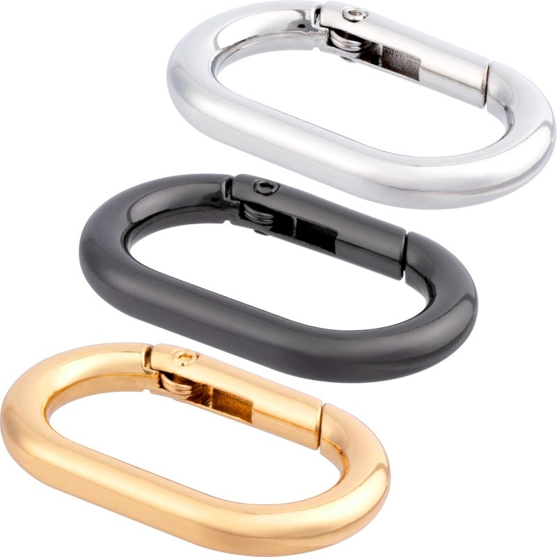 STSTR 3pcs Oval Spring Ring Clips, Metal Keyring Purse Clip, Heavy Duty Opening O Ring Carabiner for Keychains,Backpacks, Keys - Image 1